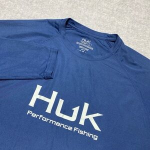 Huk Shirt Mens Large Blue Performance Fishing Stretch Outdoors Nautical Nature